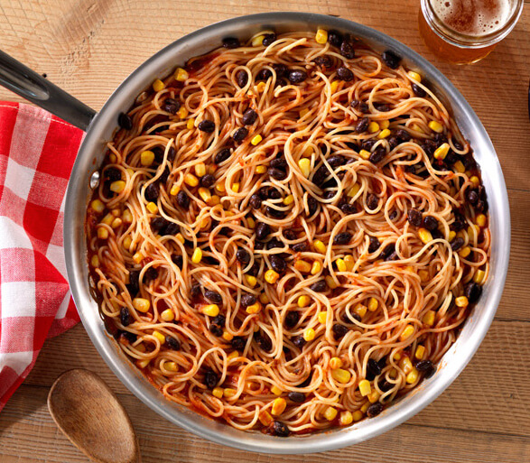 Best-Ever Spicy Spaghetti with Corn & Beans