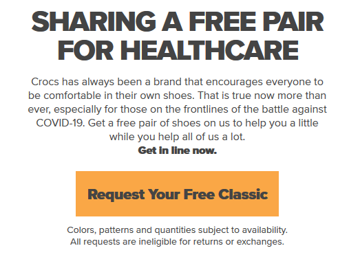 Free Crocs for Healthcare Workers {12pm 
