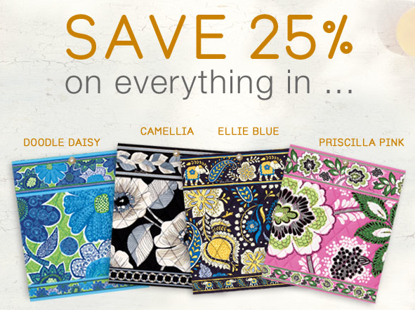 Vera Bradley Sale! Save 25% off Camellia, Doodle Daisy, Ellie Blue and ...