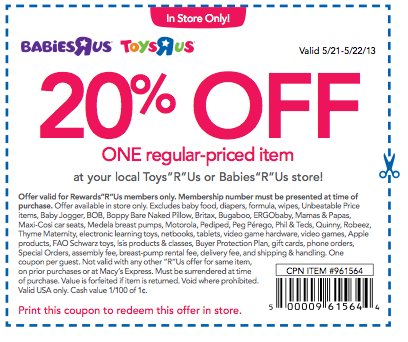 Toys R Us Coupon - New 20% Off Toys R Us or Babies R Us ...