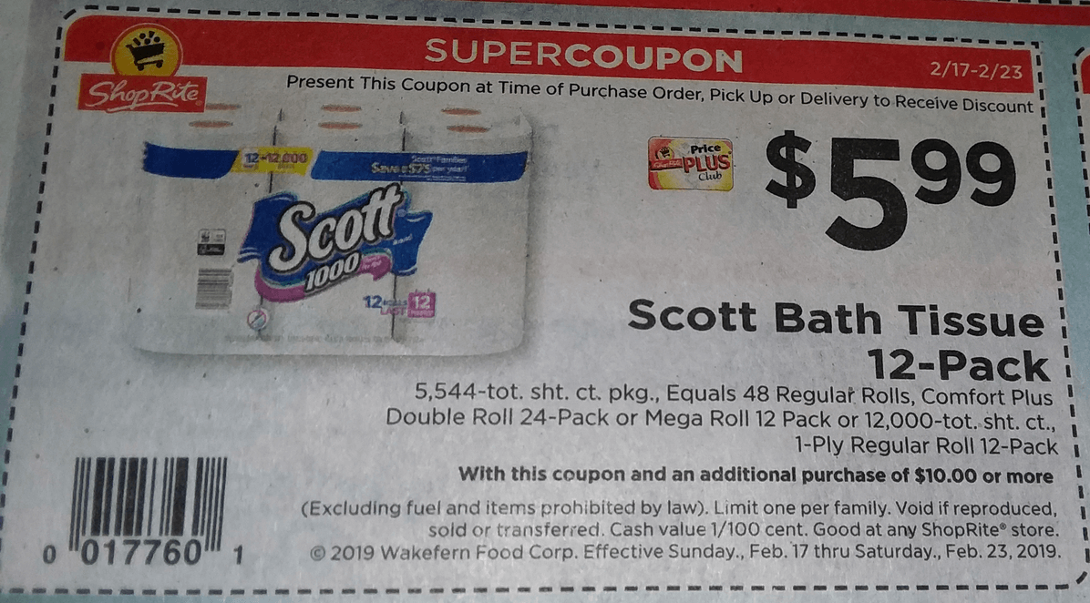 Confirmed! Kimberly Clark Catalina Deal at ShopRite Scott Bath Tissue