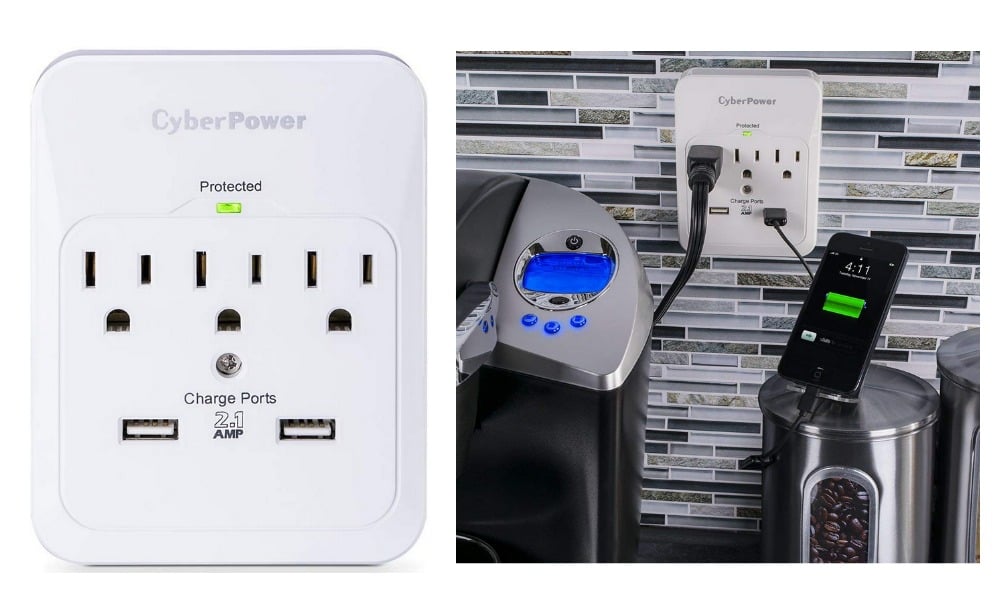 18% off CyberPower Surge Protector, 3 Outlets, 2 USB Charge Ports Wall ...