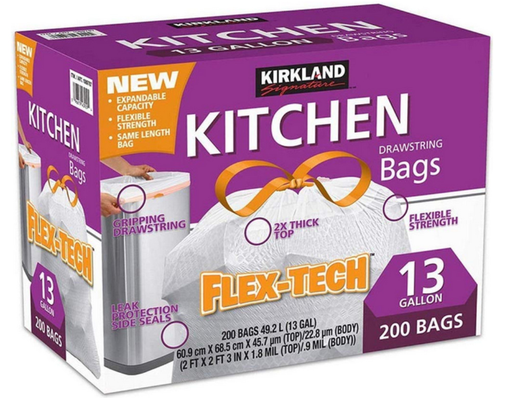 Huge Savings! Kirkland Signature Drawstring Kitchen Trash Bags 200 ...