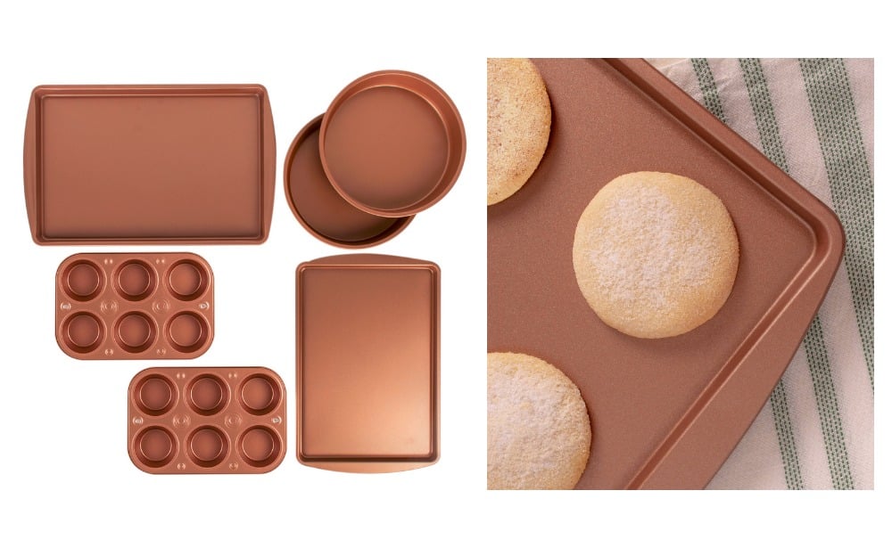 BakerEze 6 Pc Copper Nonstick Bakeware Set, Muffin Cake & Cookie Pans ...