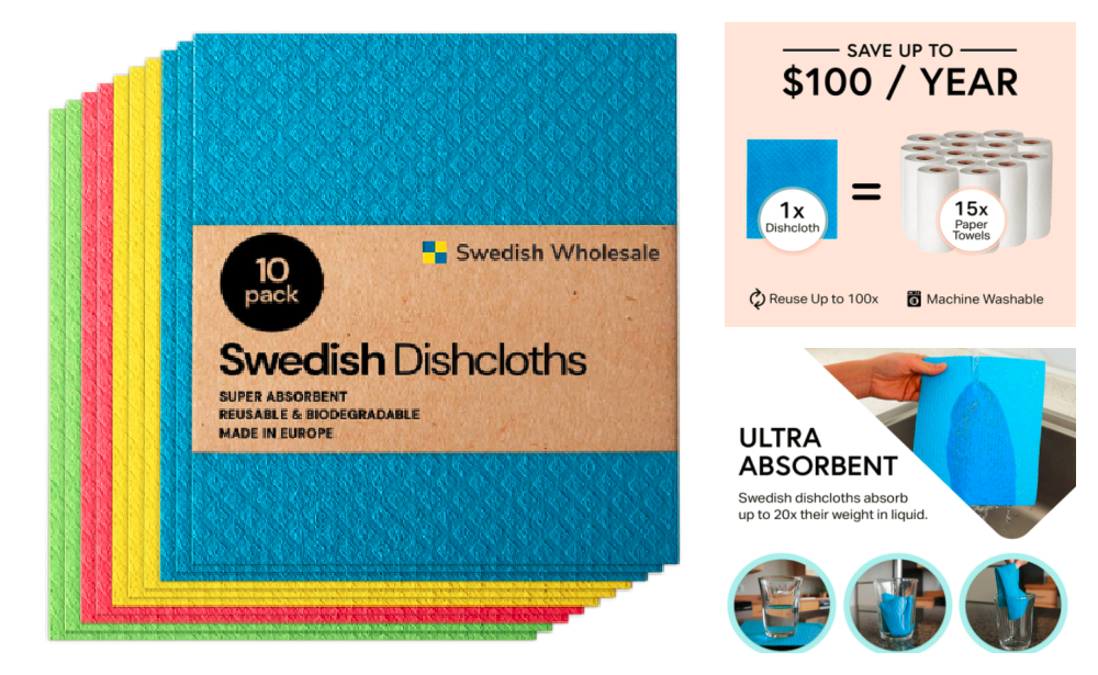 Swedish Wholesale Swedish Dish Cloths - 10 Pack Reusable, Blue 