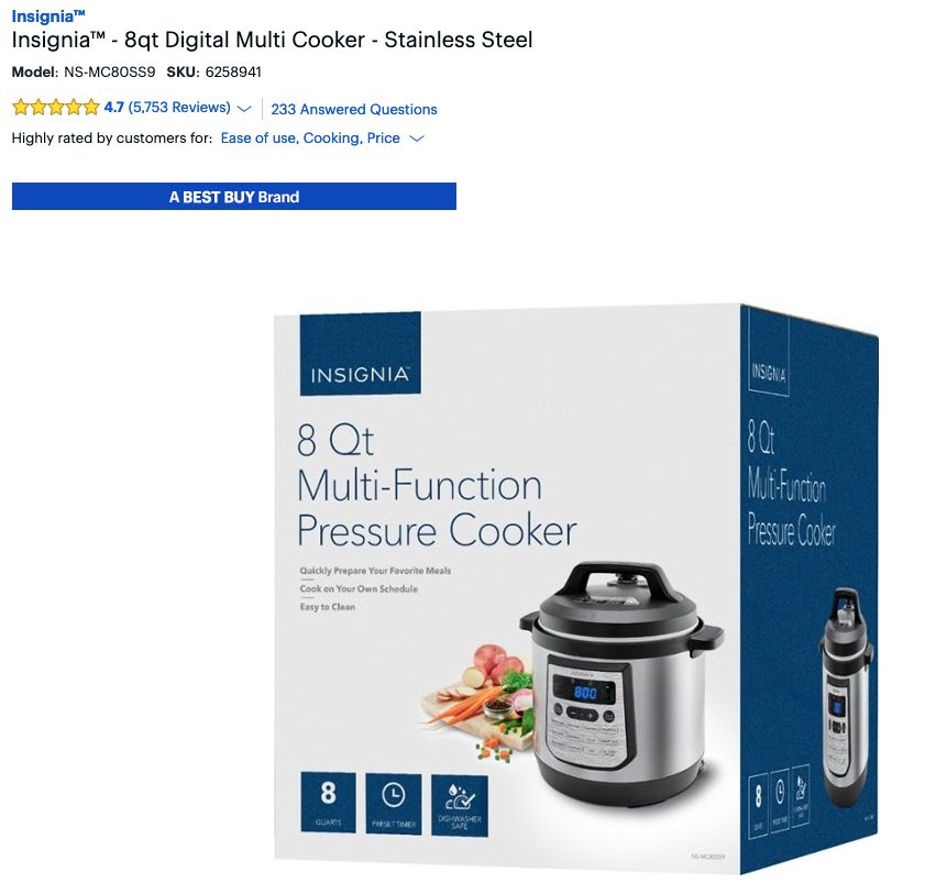 Insignia NSMC80SS9 8 qt. Digital Multi-Function Pressure Cooker