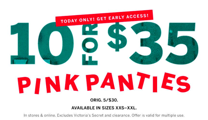 Victoria's Secret Sale! PINK Panties 10 for $35 (reg. $60)