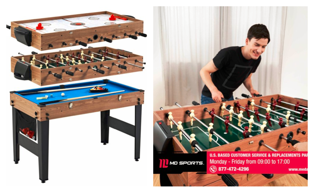 MD Sports 48″ 3 In 1 Combo Game Table, Pool, Hockey, Foosball, Accessories Included 78 + Free