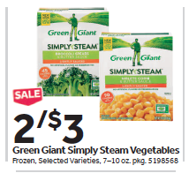 Green Giant Frozen Veggies $1.50 at 