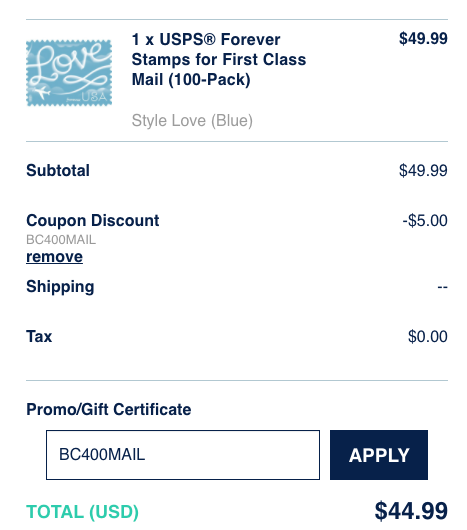 USPS® Forever Stamps for First Class Mail (100-Pack) — $44.99 (Reg. $58)