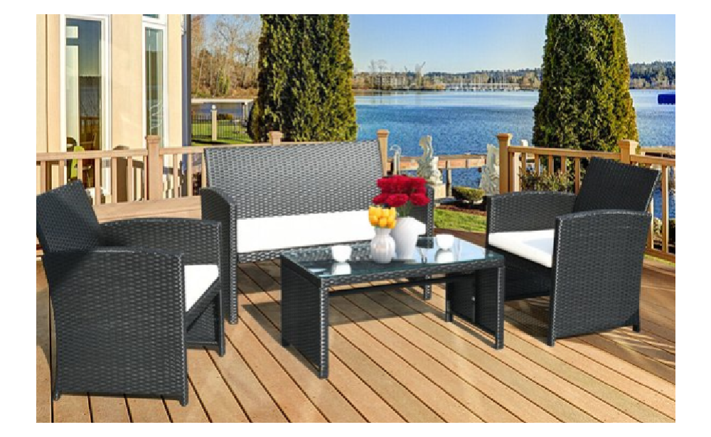 Costway 4PCS Patio Rattan Wicker Furniture Conversation Set Cushioned Sofa Table Only $199.99 Shipped from Walmart (Reg. $469.99)