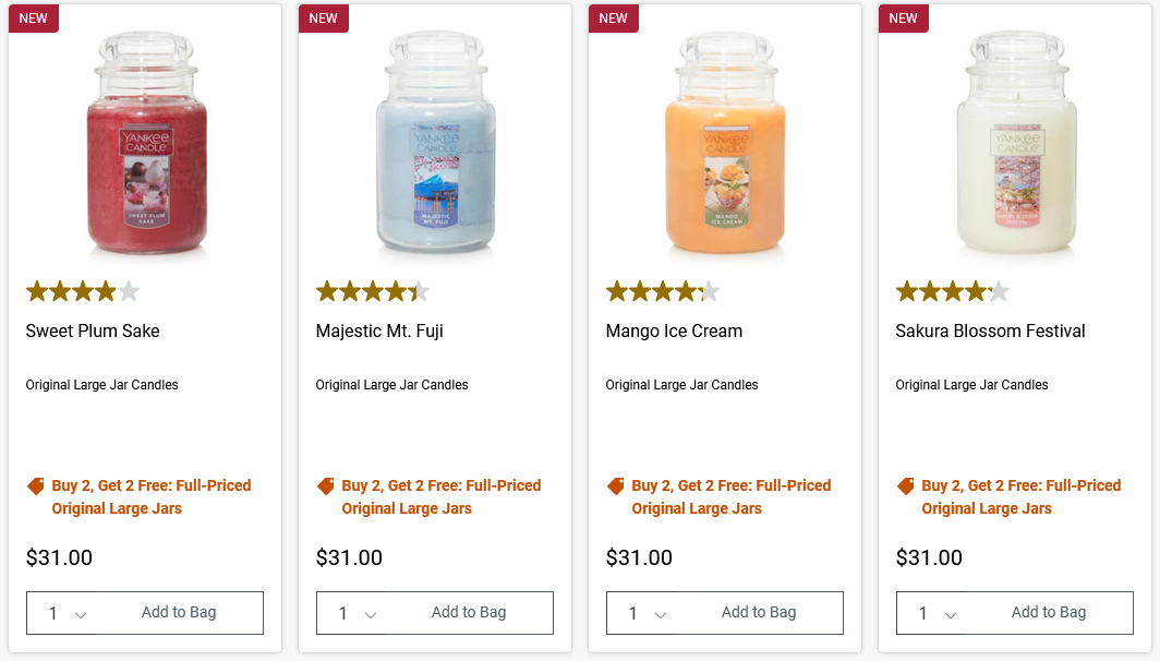 Yankee Candle Large Jar Candles Buy 2 Get 2 FREE + Free Shipping (Reg