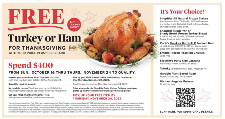 ShopRite Holiday Dinner Promo | Earn a FREE Turkey, Ham + More Options