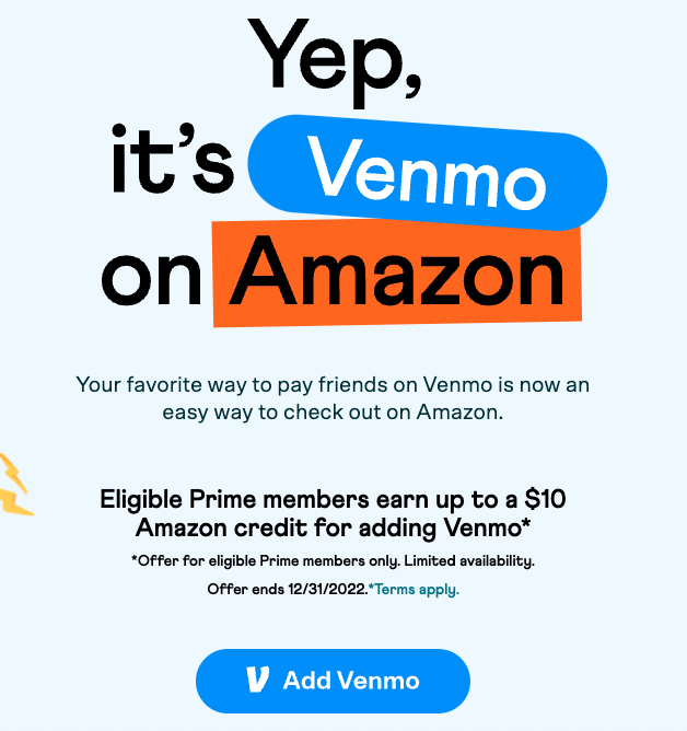 Free $10 Amazon Credit When you add Venmo as a Payment Method to Prime ...