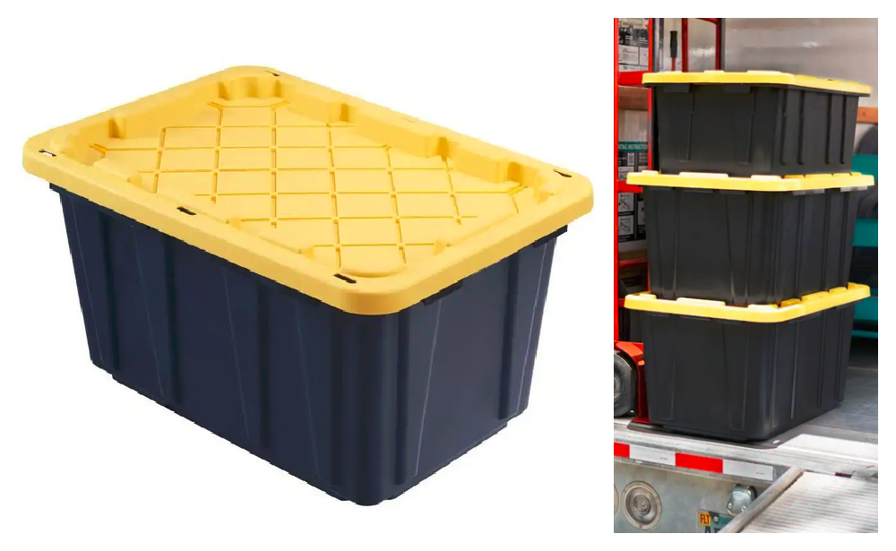 12 Gal. Tough Storage Tote in Black with Yellow Lid