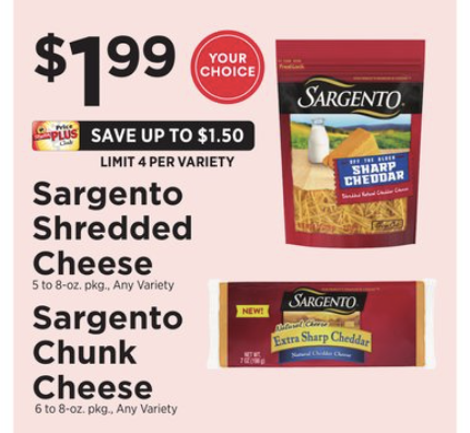 Sargento Natural Block &amp; Shredded Cheese as low as $1.65 at ShopRite ...