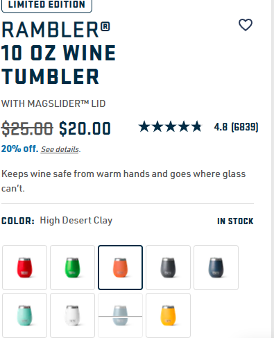 Yeti 10 oz. Rambler Wine Tumbler with Magslider Lid, High Desert Clay