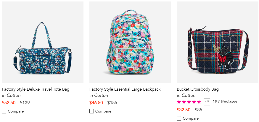 Vera Bradley Outlet – Up to 85% off + Extra 30% Off, Factory Style Deluxe  Travel Tote Bag $36.75 (reg. $139)