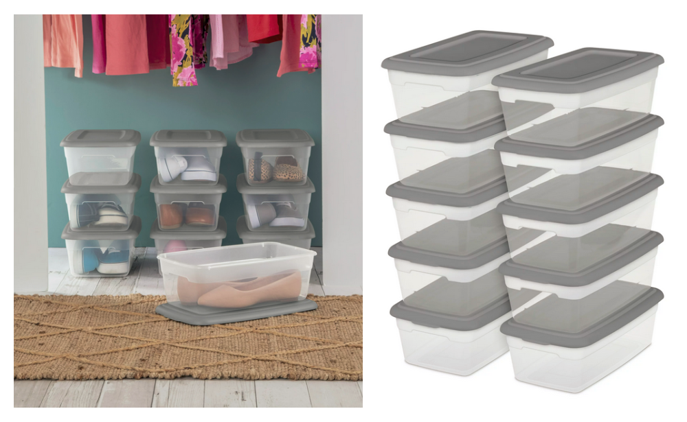 Sterilite Set of (10) 6 Qt. Clear Plastic Storage Boxes with Gray Lids 