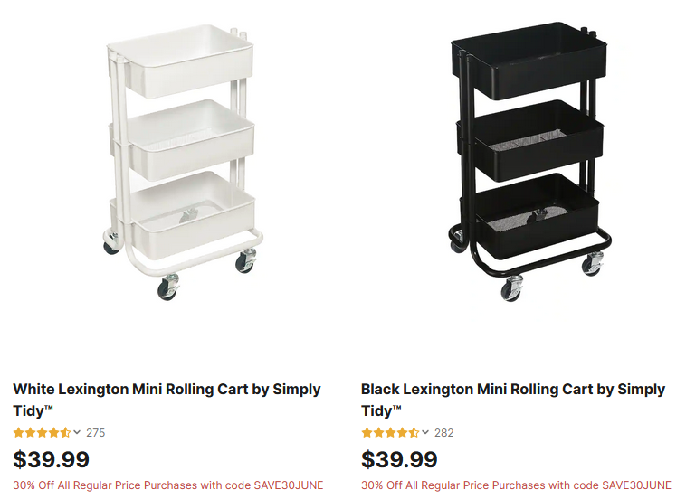 Simply Tidy Black Lexington Mini Rolling Cart