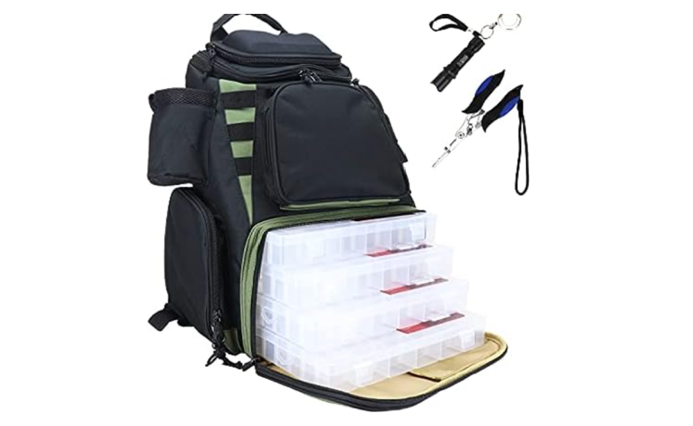 Osage River Fishing Backpack with 4 Tackle Boxes, Rod Holder