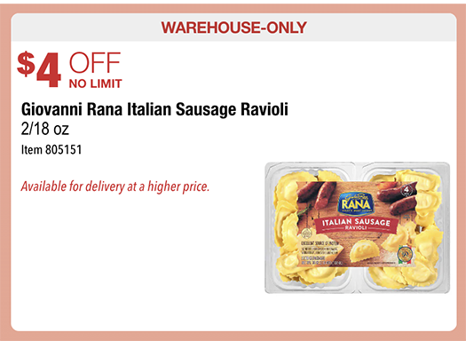 Costco: Hot Deal on Giovanni Rana Italian Sausage Ravioli – $4.00 off!!