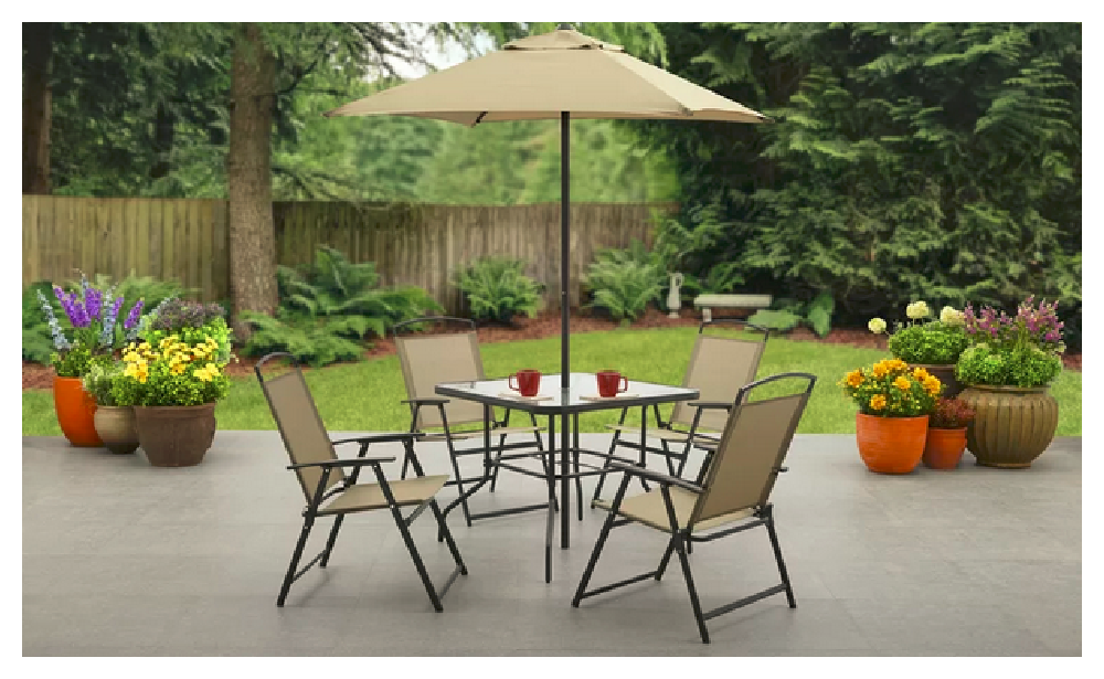 Mainstays Albany Lane 6 Piece Outdoor Patio Dining Set in Tan or Red