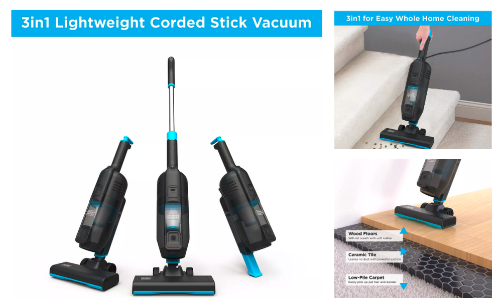 Black & Decker Power Series Lite 3-in-1 Corded Stick Vacuum $20