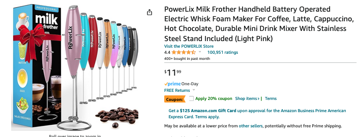 LOWEST PRICE! Extra 20% off PowerLix Milk Frother Handheld Wisk on