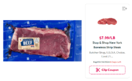 Butcher's Cut Choice Boneless 3/4 Inch Beef NY Strip Steak only $7.99/lb at Stop & Shop