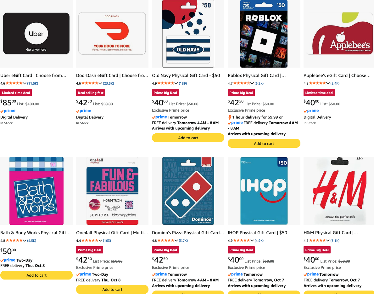 Hot & Popular!! Gift Card Deals for Amazon Prime Day – These go FAST ...