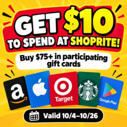 ShopRite Gift Card Deal  | Get $10 in Free Groceries