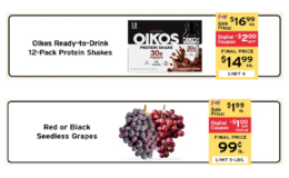 ShopRite's 3 Day Digital Flash Sale- $0.99lb Red or Black Seedless Grapes & $14.99 Oikos Protein Drinks 12pk!