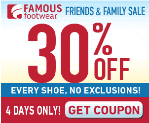 Famous Footwear Coupon: 30% off Purchase 10/24 – 10/27 | Living Rich