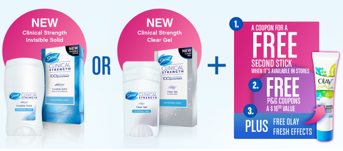 2 FREE Secret Clinical Strength Deodorant + Olay Free Sample + $16 in P ...
