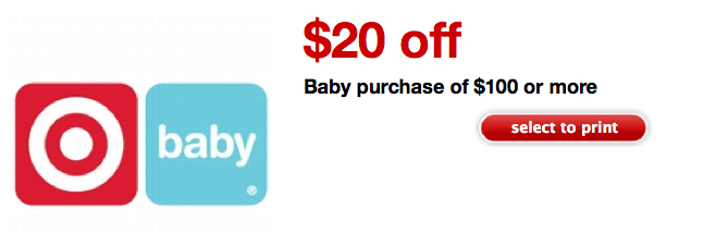 target $20 off $100 baby