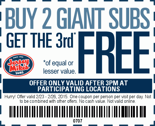 Jersey Mike's Subs Coupon - B2G1 FREE Giant SubsLiving ...